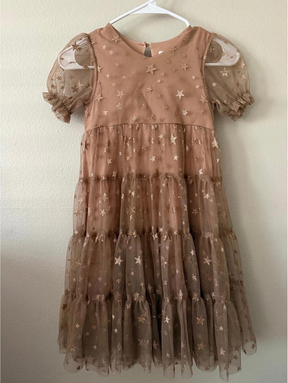 Noralee Girls Star Tulle Dress Size 6 Bronze Tiered Party Dress